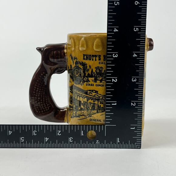 Knotts Berry Farm Souvenir Mug Beer Coffee Glazed Cup California Gun Handle 80s - Picture 7 of 9